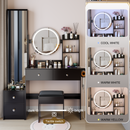 Full Body Mirror Cabinet + Round Mirror LED Vanity Table + Cushioned Stool, With 2 AC + 2 USB Power Station,17' diameter LED Mirror, Touch Control, 3-color, Brightness adjustable, Large Desktop