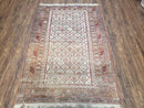 Antique Caucasian Shirvan Rug 4x6, Dagestan Area Rug, Wool Hand-Knotted Soft Red & Ivory 1920s Oriental Carpet, Soft Muted Colors