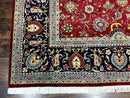 Pak Persian Rug 9x12, Red and Navy Blue, Floral Allover, Hand Knotted Vintage Wool Carpet, Fine 260 KPSI