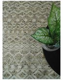Hand Knotted Ivory, Beige and Brown  Modern Contemporary Southwestern Tribal Trellis Recycled Silk Area Rug