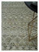 Hand Knotted Ivory, Beige and Brown  Modern Contemporary Southwestern Tribal Trellis Recycled Silk Area Rug