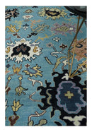 9x12 Antique Hand Knotted Blue and Ivory Traditional Vintage Persian Oushak Wool Rug | TRDCP954912