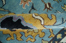 9x12 Antique Hand Knotted Blue and Ivory Traditional Vintage Persian Oushak Wool Rug | TRDCP954912