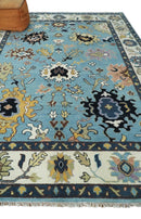 9x12 Antique Hand Knotted Blue and Ivory Traditional Vintage Persian Oushak Wool Rug | TRDCP954912