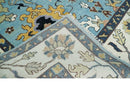9x12 Antique Hand Knotted Blue and Ivory Traditional Vintage Persian Oushak Wool Rug | TRDCP954912
