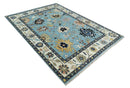9x12 Antique Hand Knotted Blue and Ivory Traditional Vintage Persian Oushak Wool Rug | TRDCP954912