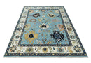 9x12 Antique Hand Knotted Blue and Ivory Traditional Vintage Persian Oushak Wool Rug | TRDCP954912