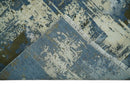 9x12 Fine Hand Knotted Beige and Blue Modern Abstract Wool and Silk Area Rug