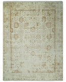 9x12 Fine Hand Knotted Beige and Brown Traditional Vintage Style Wool and Silk Rug