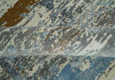9x12 Fine Hand Knotted Ivory and Blue Modern Abstract Style Wool and Silk Area Rug