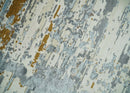 9x12 Fine Hand Knotted Ivory and Blue Modern Abstract Style Wool and Silk Area Rug