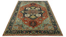 9x12 Fine Hand Knotted Rust, Blue and Aqua Traditional Heriz wool area rug