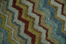 9x12 Gray, Maroon, Ivory and Mustard Stripes Pattern Hand knotted wool Area Rug