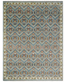 9x12 Hand Knotted Antique Blue, Beige and Rust Traditional Persian Oushak Wool Rug | TRDCP714