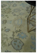 9x12 Hand Knotted Antique Style Beige and Silver Traditional Wool Rug
