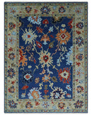 9x12 Hand Knotted Blue and Beige Colorful Oushak Wool Area Rug