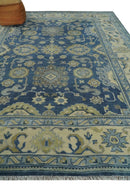 9x12 Hand Knotted Blue and Beige Traditional Oushak Wool Area Rug