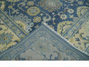 9x12 Hand Knotted Blue and Beige Traditional Oushak Wool Area Rug