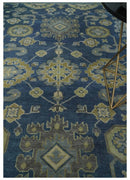9x12 Hand Knotted Blue and Beige Traditional Oushak Wool Area Rug