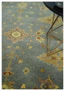 9x12 Hand Knotted Blue and Brown Traditional Antique Style Wool Area Rug