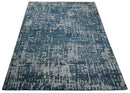 9x12 Hand Knotted Blue and Silver Modern Abstract Contemporary Recycled Silk Area Rug