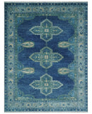 9x12 Hand Knotted Blue and Silver Traditional Antique Style Wool Rug