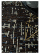 5x8 and 9x12 Hand Knotted Silver, Charcoal and Brown Modern Abstract  Recycled Silk Area Rug