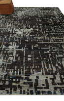 5x8 and 9x12 Hand Knotted Silver, Charcoal and Brown Modern Abstract  Recycled Silk Area Rug