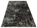 5x8 and 9x12 Hand Knotted Silver, Charcoal and Brown Modern Abstract  Recycled Silk Area Rug
