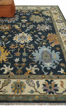 9x12 Hand Knotted Charcoal and Ivory Oushak Traditional Persian Vintage Wool Rug | TRDCP789912