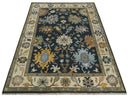 9x12 Hand Knotted Charcoal and Ivory Oushak Traditional Persian Vintage Wool Rug | TRDCP789912