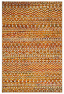 9x12 Hand Knotted Gold and White Modern Contemporary Southwestern Tribal Trellis Recycled Silk Area Rug