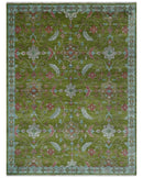 9x12 Hand Knotted Green, Silver and Maroon Traditional Wool Area Rug