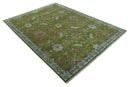9x12 Hand Knotted Green, Silver and Maroon Traditional Wool Area Rug