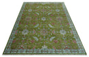 9x12 Hand Knotted Green, Silver and Maroon Traditional Wool Area Rug