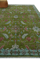 9x12 Hand Knotted Green, Silver and Maroon Traditional Wool Area Rug