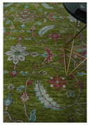 9x12 Hand Knotted Green, Silver and Maroon Traditional Wool Area Rug