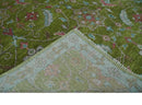 9x12 Hand Knotted Green, Silver and Maroon Traditional Wool Area Rug