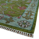 9x12 Hand Knotted Green, Silver and Maroon Traditional Wool Area Rug
