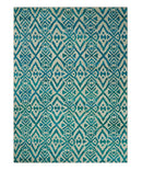 Hand Knotted Ivory and Blue Modern Contemporary Southwestern Tribal Trellis Recycled Silk Area Rug