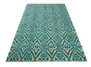 Hand Knotted Ivory and Blue Modern Contemporary Southwestern Tribal Trellis Recycled Silk Area Rug