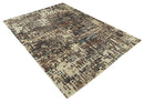 9x12 Hand Knotted Ivory and Brown Modern Abstract Contemporary Recycled Silk Area Rug