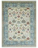 9x12 Hand Knotted Ivory, Blue and Olive Persian Oushak Wool Area Rug | TRDCP904912