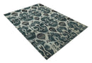 9x12 Hand Knotted Ivory, Teal and Brown Contemporary Style Recycled Silk Area Rug