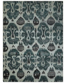 9x12 Hand Knotted Ivory, Teal and Brown Contemporary Style Recycled Silk Area Rug