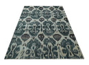 9x12 Hand Knotted Ivory, Teal and Brown Contemporary Style Recycled Silk Area Rug