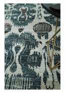 9x12 Hand Knotted Ivory, Teal and Brown Contemporary Style Recycled Silk Area Rug