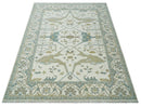 9x12 Hand Knotted Oriental Oushak Ivory, Teal and Beige Wool Area Rug