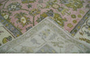 9x12 Hand Knotted Peach, Ivory and Olive Traditional Antique Style Wool Area Rug