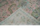 9x12 Hand Knotted Pink and Aqua Oriental Oushak Traditional Wool Area Rug